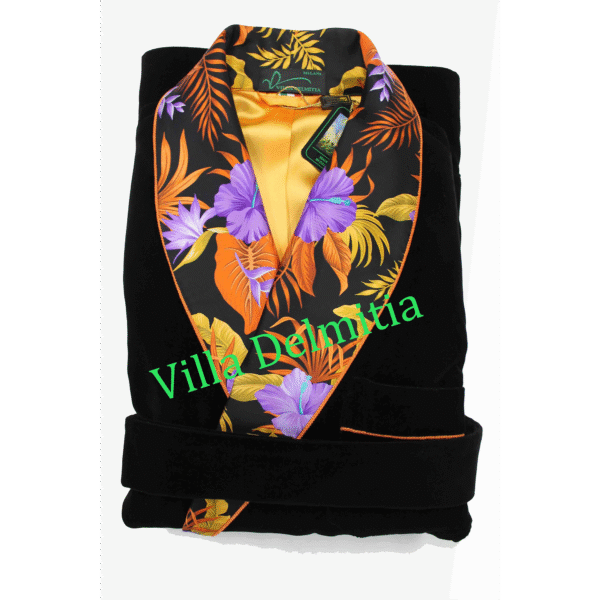 GIACCA DA CAMERA CLASSICA DA UOMO IN VELLUTO DI COTONE CON CONTRASTI IN SETA TWILL STAMPATA FODERA BEMBERG INTERA E PROFILO CORDONETTO