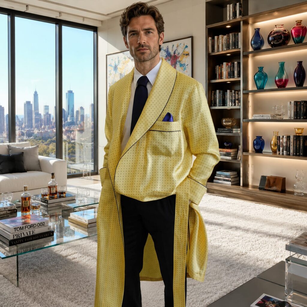 VESTAGLIA CLASSICA UOMO 100% SETA TWILL STAMPATA CON PROFILO IN RASO