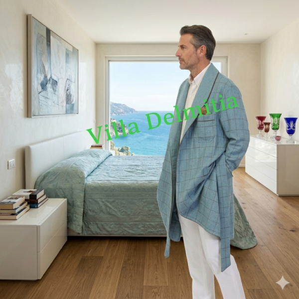 ROBE DE CHAMBRE CLASSIQUE HOMME 5% CACHEMIRE - 95% LAINE AVEC PROFIL ET CONTRASTES EN CACHEMIRE-LAINE UNI