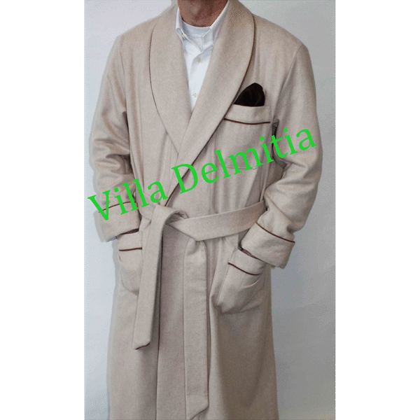 VESTAGLIA CLASSICA DA UOMO IN 100% PURO CASHMERE ITALIANO CON PROFILO E FODERA SULLE SPALLE