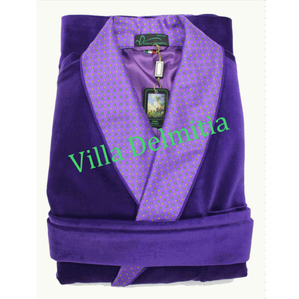 GIACCA DA CAMERA CLASSICA DA UOMO IN VELLUTO DI COTONE CON CONTRASTI IN SETA TWILL STAMPATA FODERA BEMBERG INTERA E PROFILO CORDONETTO