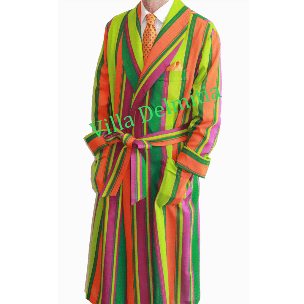CLASSIC DRESSING GOWN FOR MAN IN 100% ITALIAN PRINTED WOOL