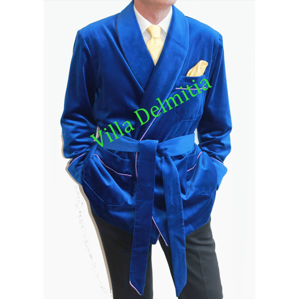 VESTE D'INTÉRIEUR POUR HOMME EN VELOURS DE COTON AVEC DOUBLURE ENTIÈRE EN BEMBERG ET PASSEPOIL TORSADE