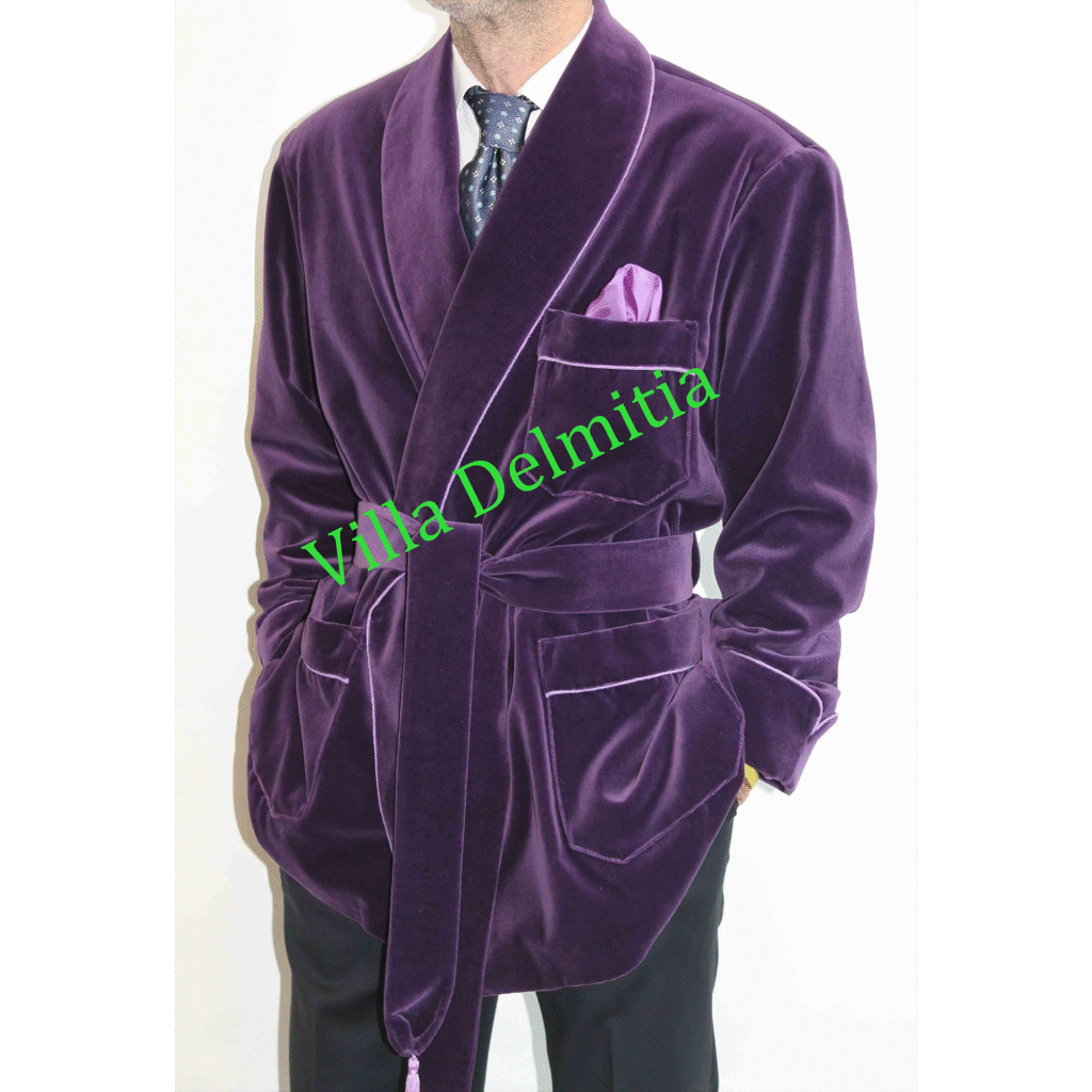 VESTE D'INTÉRIEUR POUR HOMME EN VELOURS DE COTON AVEC DOUBLURE ENTIÈRE EN BEMBERG ET PASSEPOIL TORSADE