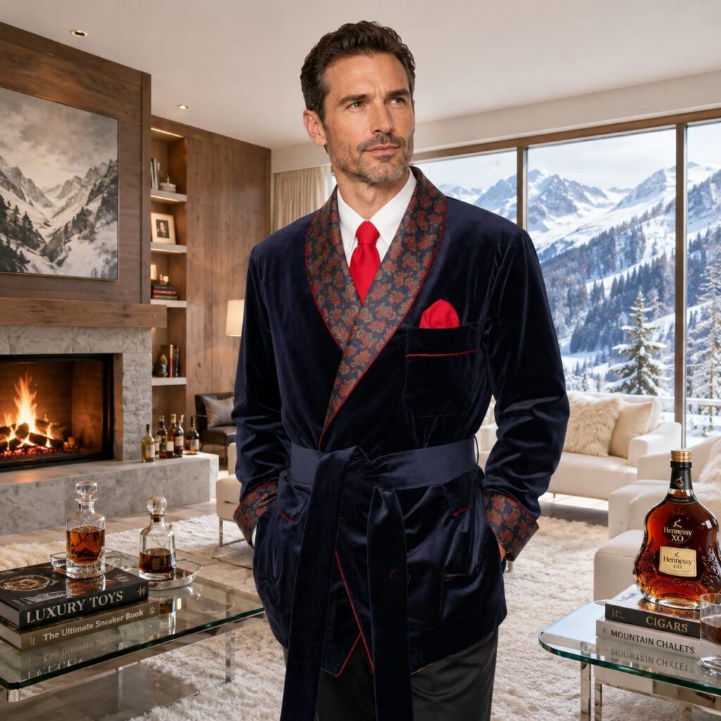 GIACCA DA CAMERA CLASSICA DA UOMO IN VELLUTO DI COTONE CON CONTRASTI IN SETA TWILL STAMPATA FODERA BEMBERG INTERA E PROFILO CORDONETTO