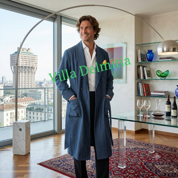 CLASSIC DRESSING GOWN FOR MAN IN 100% WOOL WITH PIPING AND HALF BEMBERG LINING