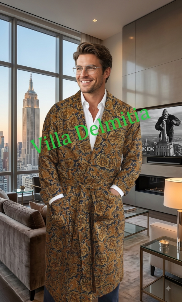 ROBE DE CHAMBRE CLASSIQUE POUR HOMME 70% LAINE ÉTAMINE - 30% SOIE FANTASIE IMPRIMÉE