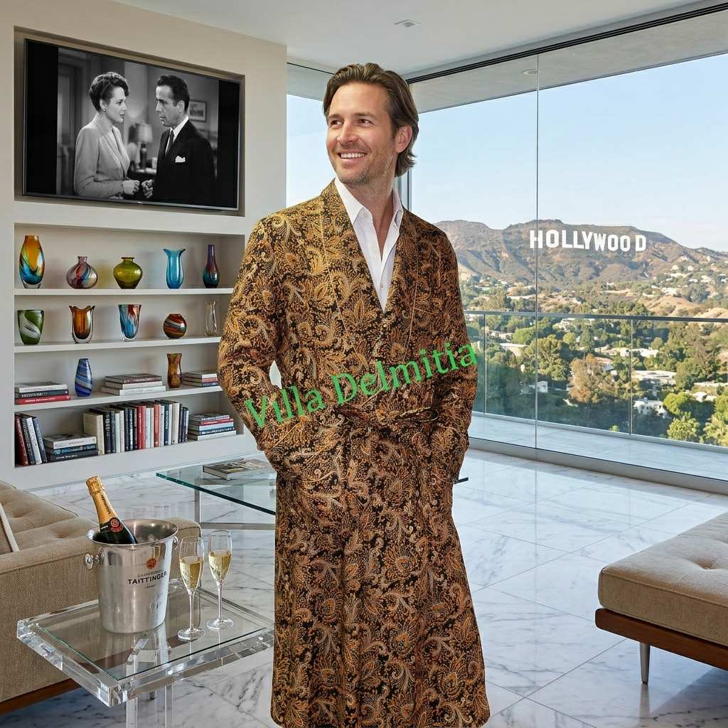 ROBE DE CHAMBRE CLASSIQUE POUR HOMME 70% LAINE ÉTAMINE - 30% SOIE FANTASIE, AVEC PASSEPOIL