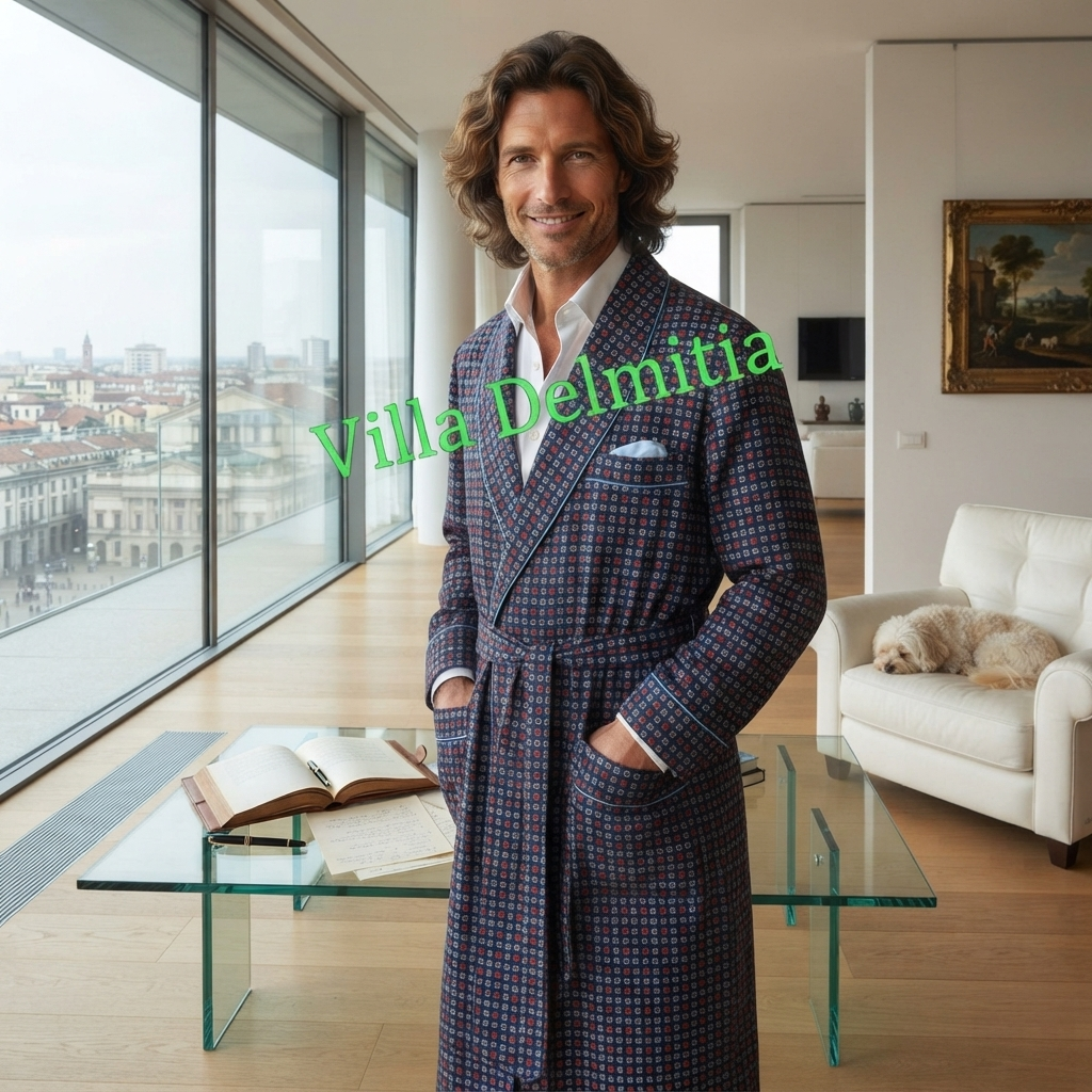 VESTAGLIA CLASSICA DA UOMO IN 70% LANA – 30% SETA FANTASIA STAMPATA CON PROFILO
