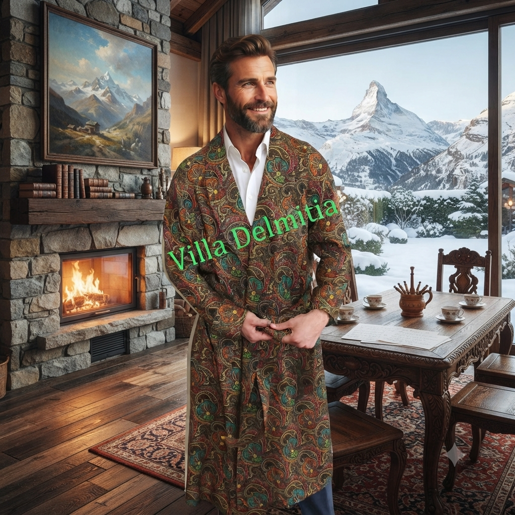 ROBE DE CHAMBRE CLASSIQUE POUR HOMME 70% LAINE ÉTAMINE - 30% SOIE FANTASIE IMPRIMÉE