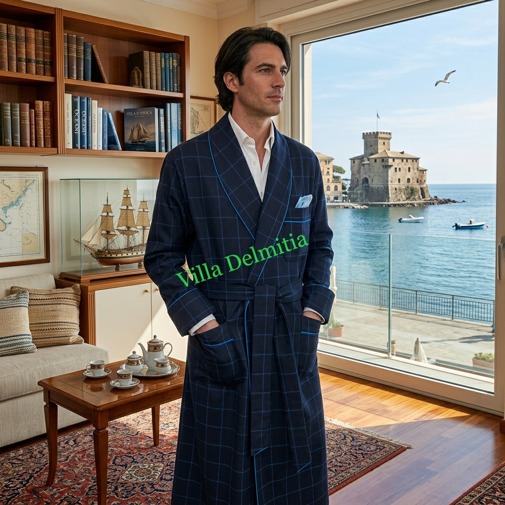 VESTAGLIA UOMO IN 100% LANA PETTINATA ITALIANA CON PROFILO CORDONETTO
