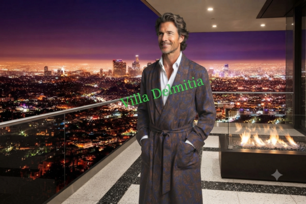 CLASSIC DRESSING GOWN FOR MAN IN 100% ITALIAN PRINTED WOOL