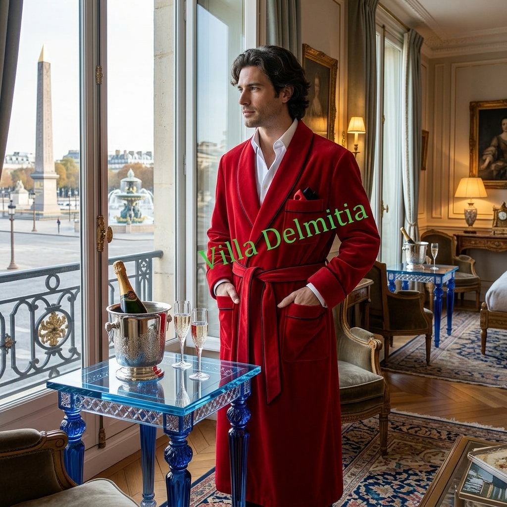 VESTAGLIA CLASSICA DA UOMO IN VELLUTO DI COTONE INTERAMENTE FODERATA IN BEMBERG