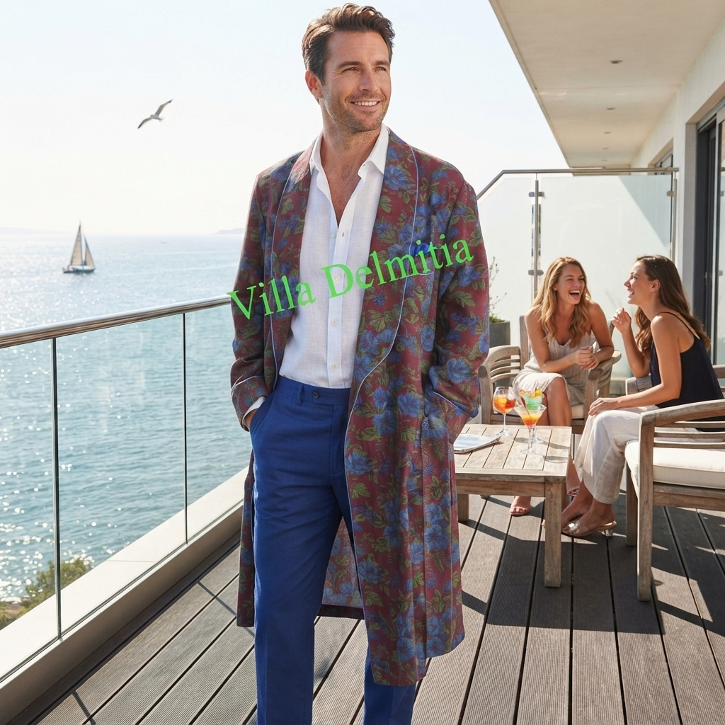 VESTAGLIA CLASSICA DA UOMO IN 100% LANA STAMPATA CON PROFILO