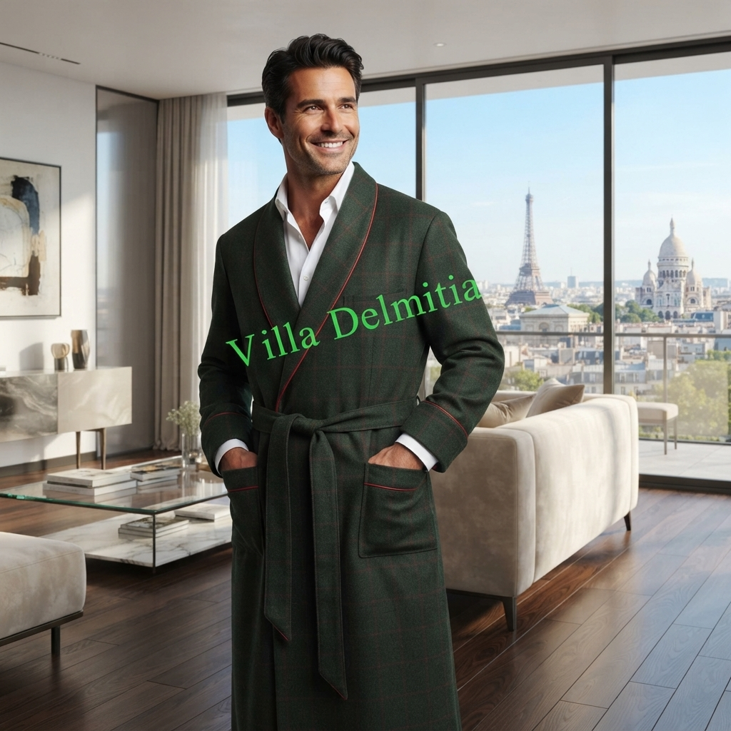 VESTAGLIA CLASSICA DA UOMO IN 100% LANA CON PROFILO E FODERA SULLE SPALLE IN BEMBERG