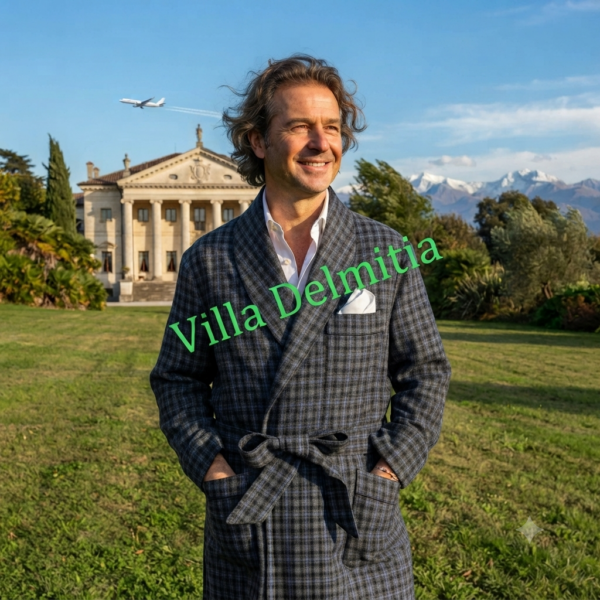CLASSIC DRESSING GOWN FOR MAN 5% CASHMERE-95% WOOL WITH PIPING AND LINING