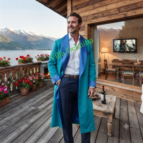 COTTON VELVET CLASSIC DRESSING GOWN FOR MAN FULLY LINED IN BEMBERG AND PIPING