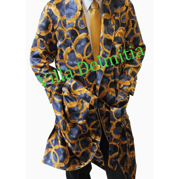 CLASSIC DRESSING GOWN FOR MAN IN 100% PRINTED SATIN SILK WITH PIPING