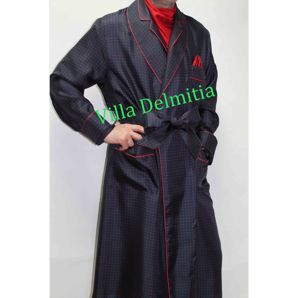 ROBE DE CHAMBRE CLASSIQUE POUR HOMME 100% SOIE TWILL IMPRIMÉE AVEC PASSEPOIL