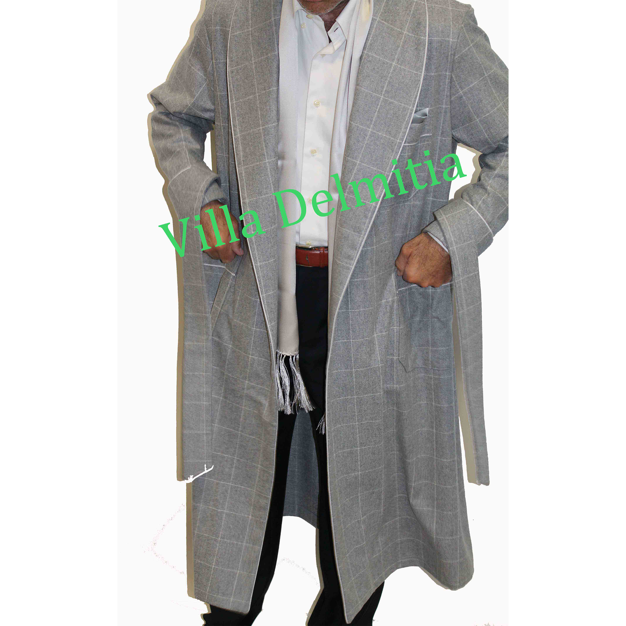 CLASSIC DRESSING GOWN FOR MAN IN 100% CARDED WOOL WITH PIPING