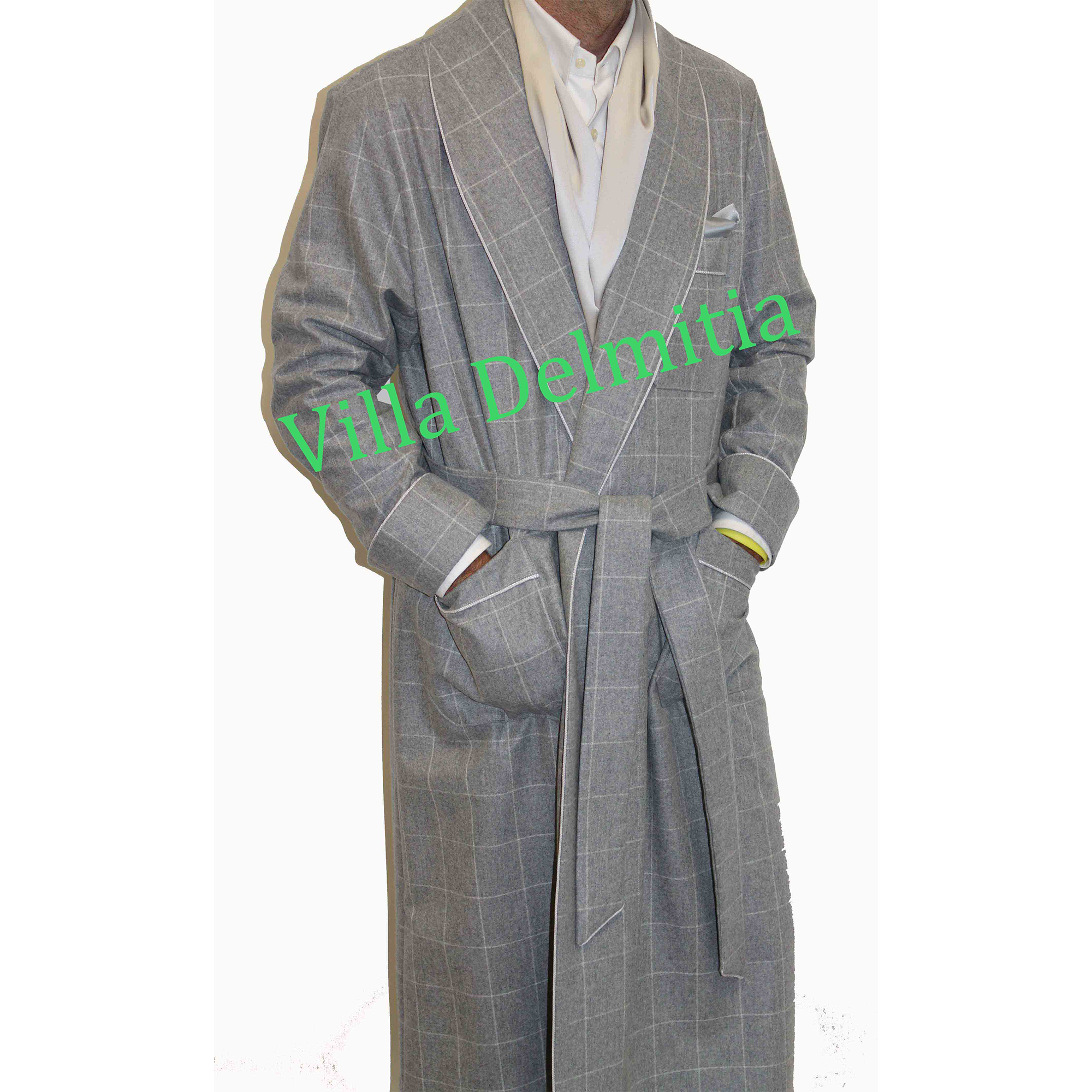 CLASSIC DRESSING GOWN FOR MAN IN 100% CARDED WOOL WITH PIPING