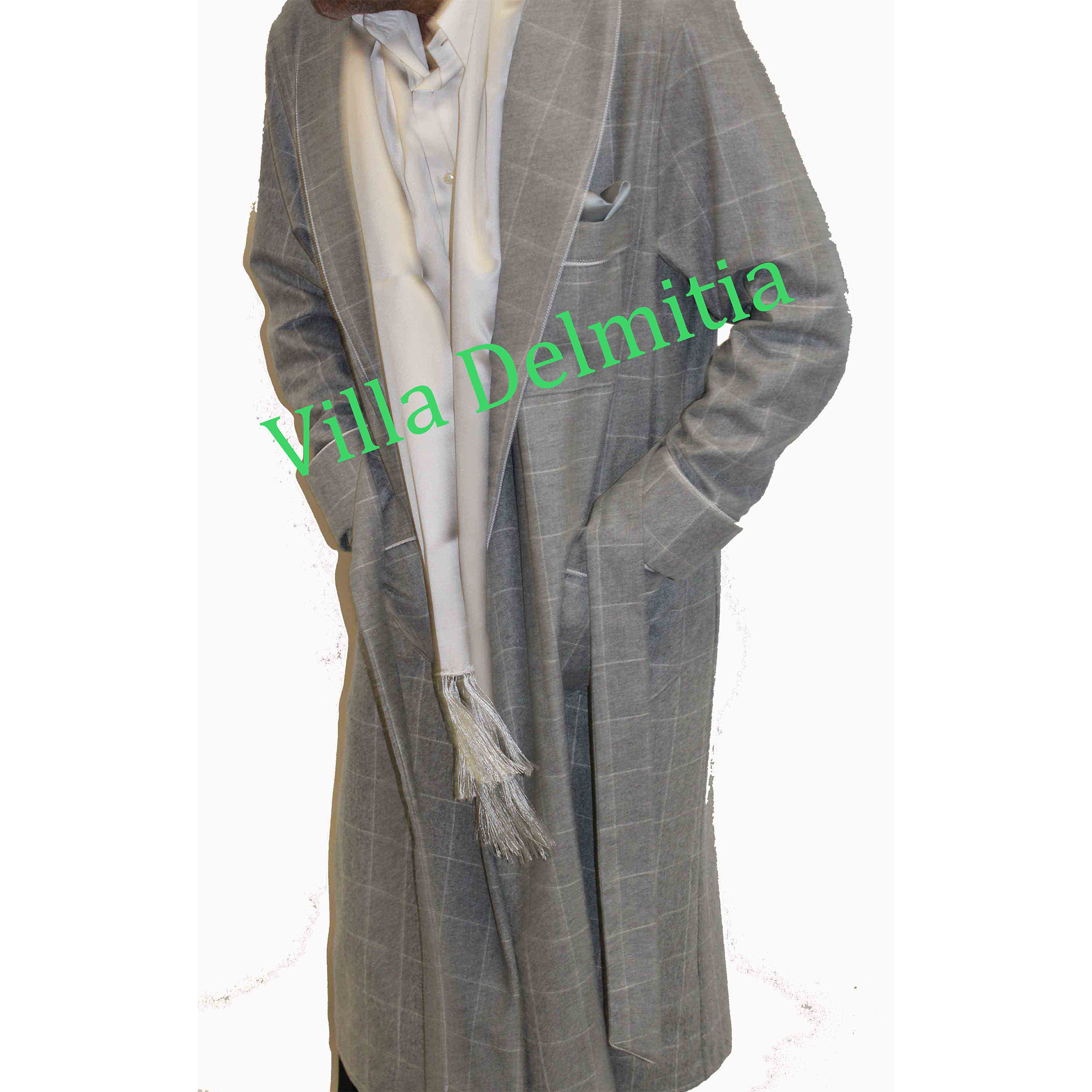 CLASSIC DRESSING GOWN FOR MAN IN 100% CARDED WOOL WITH PIPING