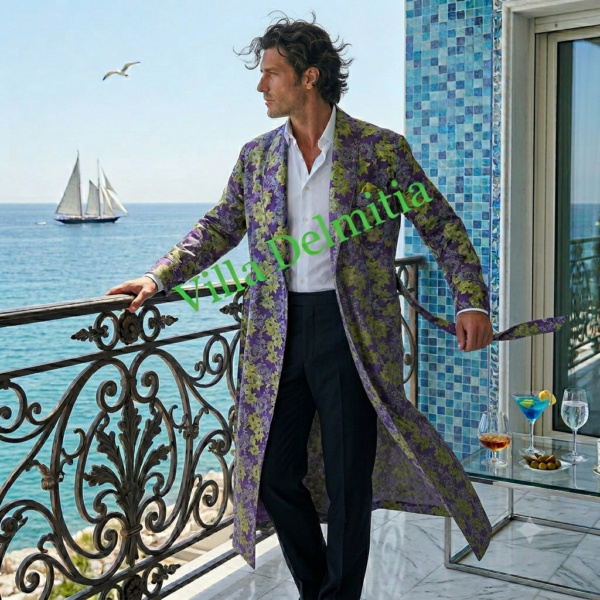 ROBE DE CHAMBRE CLASSIQUE HOMME 100% SOIE TWILL IMPRIMÉE AVEC PASSEPOIL EN SATIN