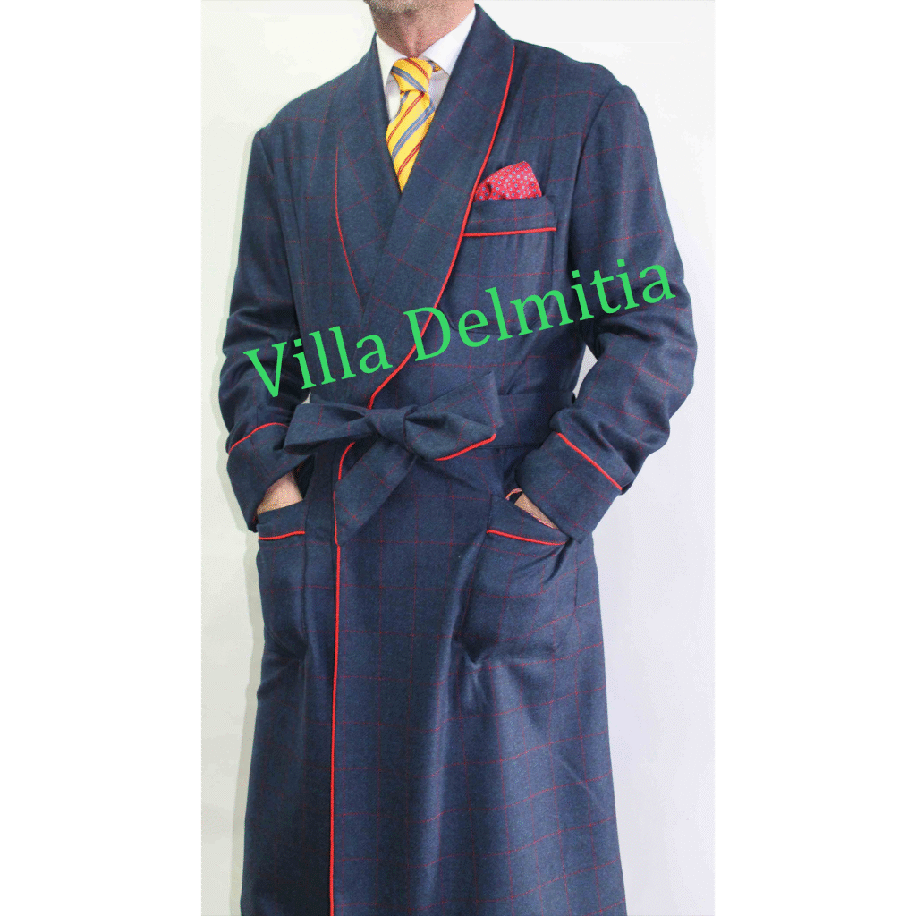 CLASSIC DRESSING GOWN FOR MAN IN 5% CASHMERE-95% WOOL WITH PIPING AND FULL BEMBERG LINING