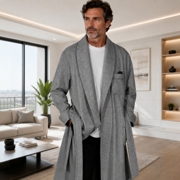 VESTAGLIA CLASSICA UOMO 5% CASHMERE 95% LANA PETTINATA CON PROFILO E E FODERA BEMBERG ALLE SPALLE