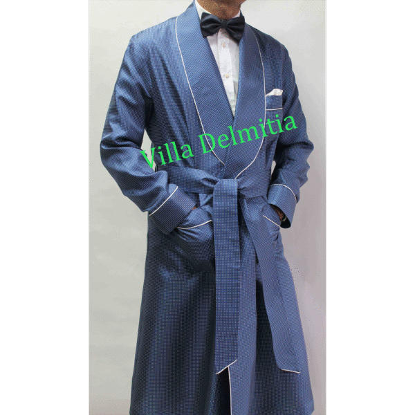 ROBE DE CHAMBRE CLASSIQUE POUR HOMME 100% SOIE TWILL IMPRIMÉE AVEC PASSEPOIL