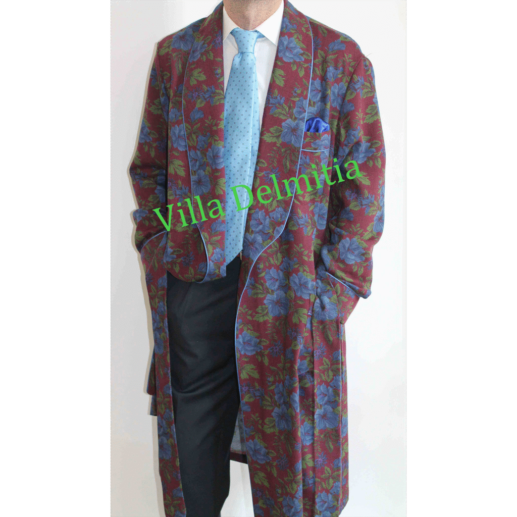 ROBE DE CHAMBRE CLASSIQUE POUR HOMME EN 100% LAINE IMPRIMÉE AVEC PASSEPOIL