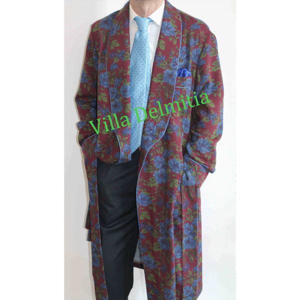 ROBE DE CHAMBRE CLASSIQUE POUR HOMME EN 100% LAINE IMPRIMÉE AVEC PASSEPOIL