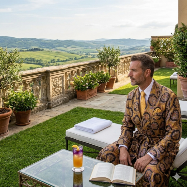 VESTAGLIA CLASSICA DA UOMO 100% SETA TWILL STAMPATA CON PROFILO
