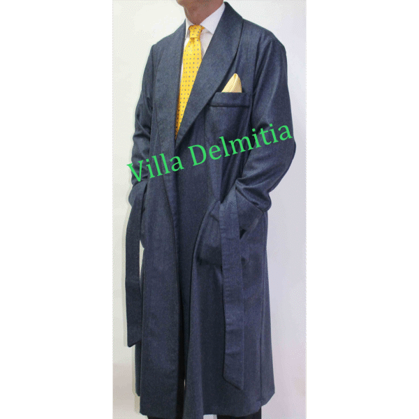 ROBE DE CHAMBRE CLASSIQUE POUR HOMME EN 100% LAINE DOUBLÉE EN BEMBERG SUR LES ÉPAULES ET AVEC PASSEPOIL