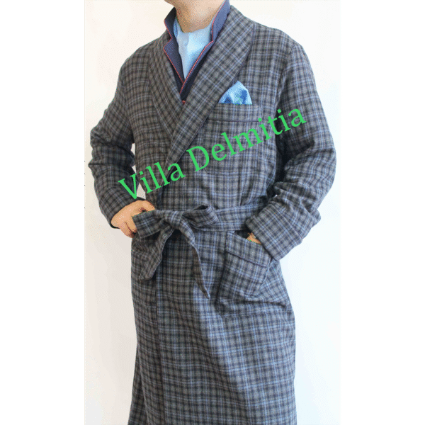 ROBE DE CHAMBRE CLASSIQUE POUR HOMME EN 5% CASHMERE-95% LAINE AVEC PASSEPOIL ET DOUBLURE