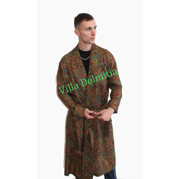 ROBE DE CHAMBRE CLASSIQUE POUR HOMME 70% LAINE ÉTAMINE - 30% SOIE FANTASIE IMPRIMÉE