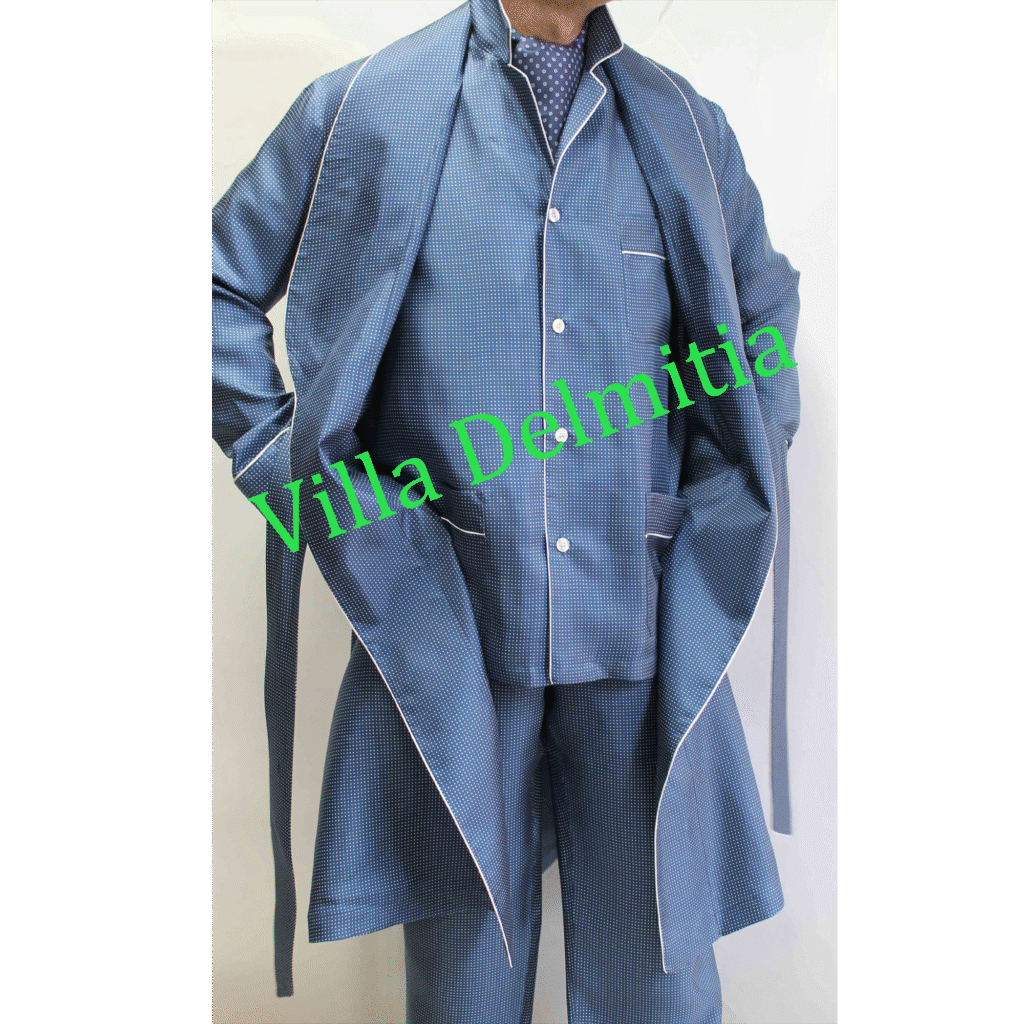 PYJAMA CLASSIQUE POUR HOMME 100% SOIE TWILL IMPRIMÉE AVEC PASSEPOIL