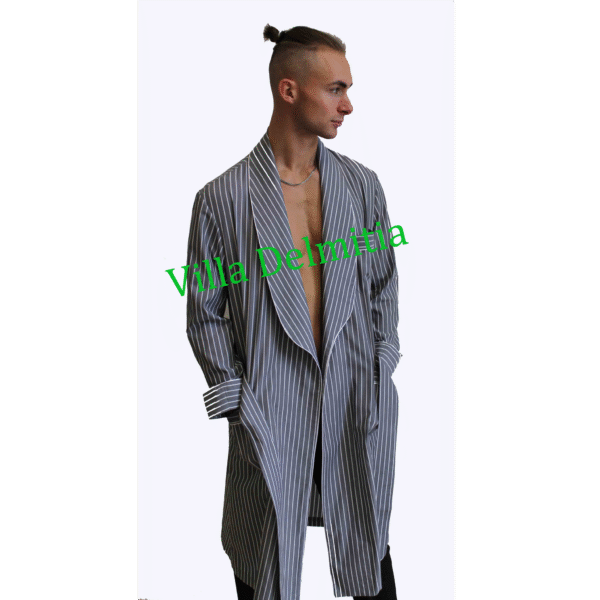 VESTAGLIA CLASSICA DA UOMO IN 100% COTONE POPELINE TINTO IN FILO CON PROFILO