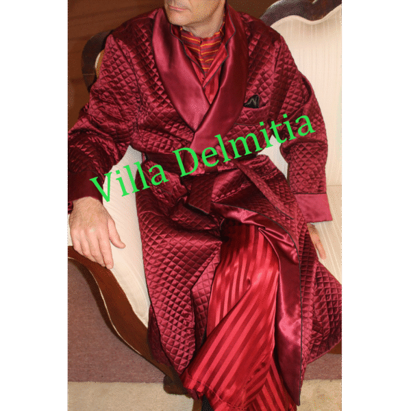 VESTAGLIA CLASSICA UOMO IN BEMBERG TRAPUNTATO CON CONTRASTI IN BEMBERG TRAPUNTATO,PROFILO CORDONETTO E FODERA INTERA IN BEMBERG COORDINATO