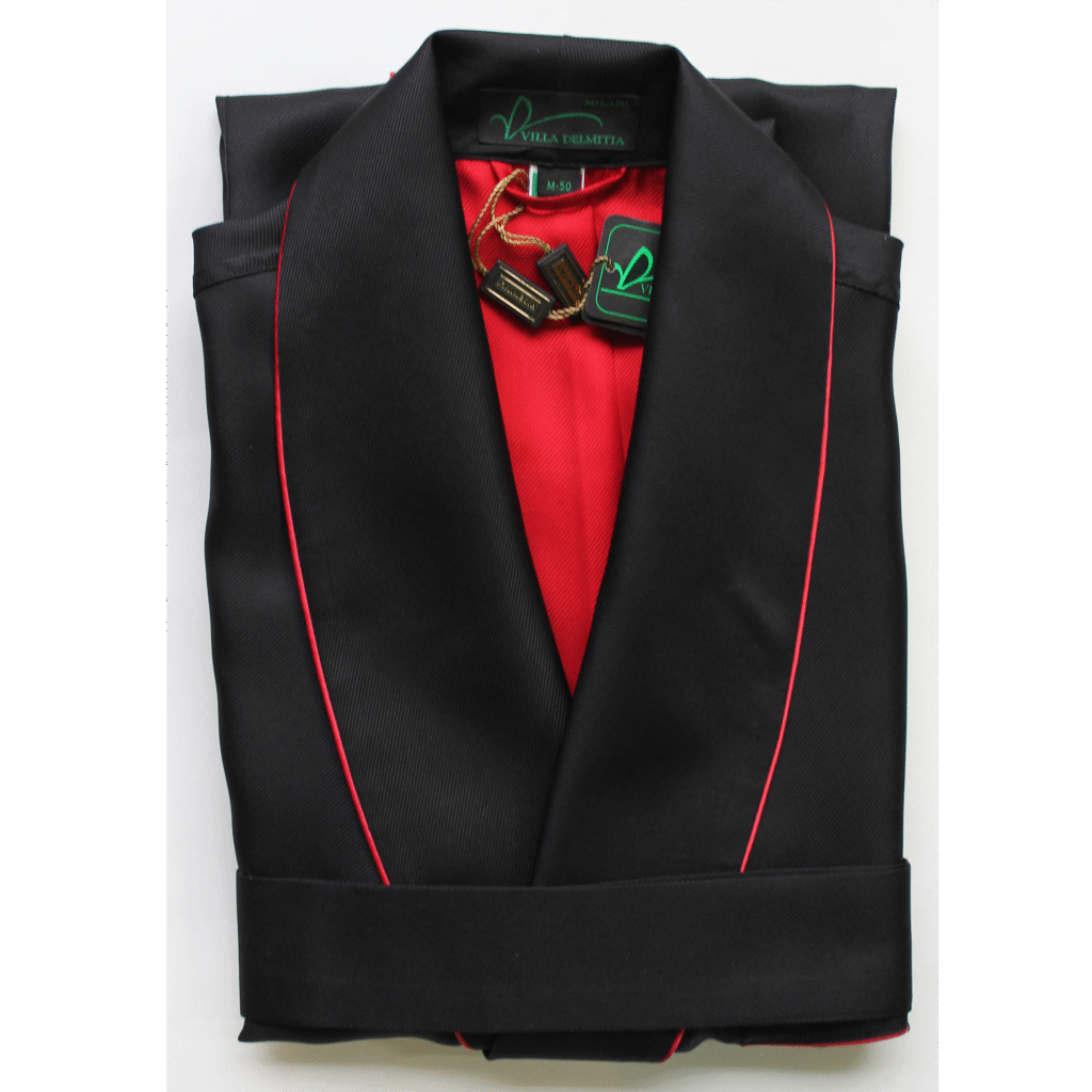 ROBE DE CHAMBRE CLASSIQUE POUR HOMME EN 100% SOIE iTALIENNE AVEC PASSEPOIL ET DOUBLEE SUR LES EPAULES EN SOIE TWILL