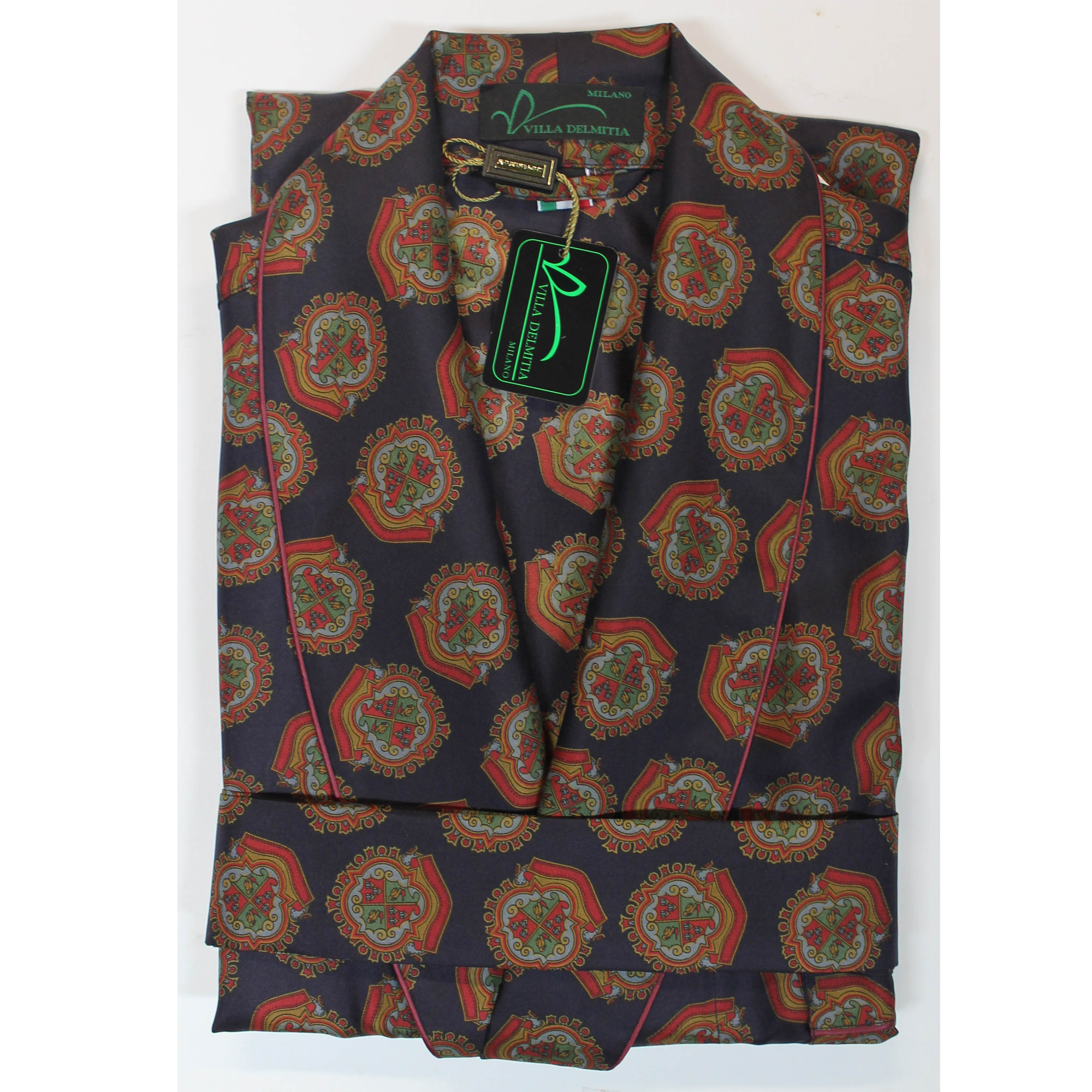 VESTAGLIA CLASSICA DA UOMO IN 100% SETA TWILL STAMPATA ITALIANA CON PROFILO