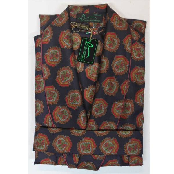 CLASSIC DRESSING GOWN FOR MAN IN 100% PRINTED TWILL SILK WITH PIPING