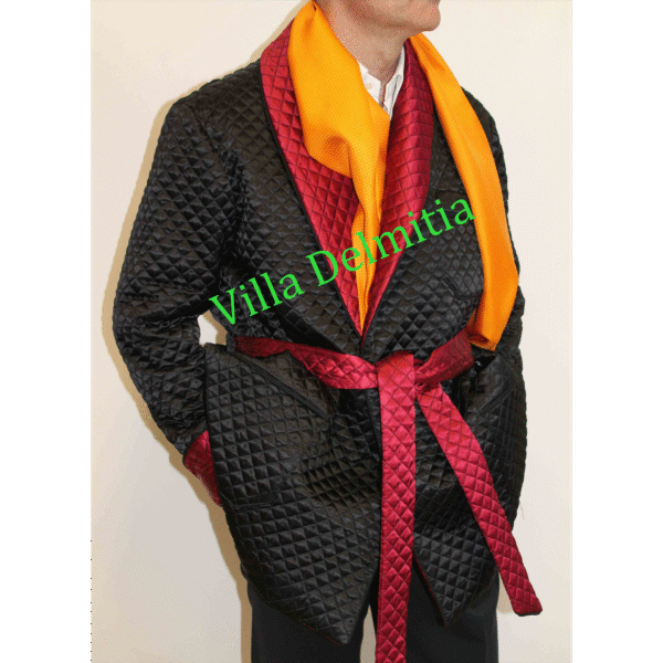 GIACCA DA CAMERA CLASSICA DA UOMO IN TESSUTO BEMBERG TRAPUNTATO CON CONTRASTI IN BEMBERG TRAPUNTATO,PROFILO E FODERA INTERA IN BEMBERG