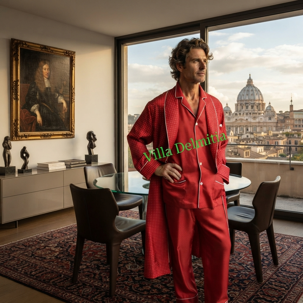 PIGIAMA CLASSICO UOMO IN 100% SETA TWILL STAMPATA CON PROFILO