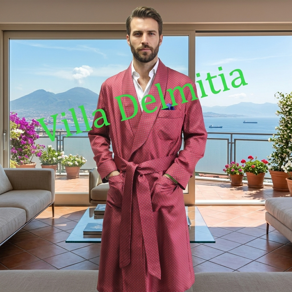 VESTAGLIA CLASSICA DA UOMO IN 100% SETA TWILL ITALIANA STAMPATA CON PROFILO