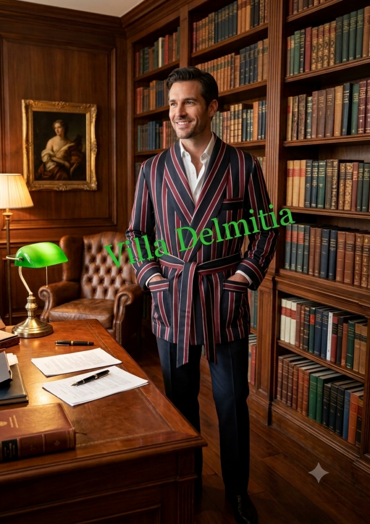 VESTE D'INTÉRIEUR CLASSIQUE POUR HOMME EN 100% LAINE PEIGNÉE ITALIENNE AVEC PASSEPOIL TORSADE ET DOUBLURE EN BEMBERG SUR LES ÉPAULES
