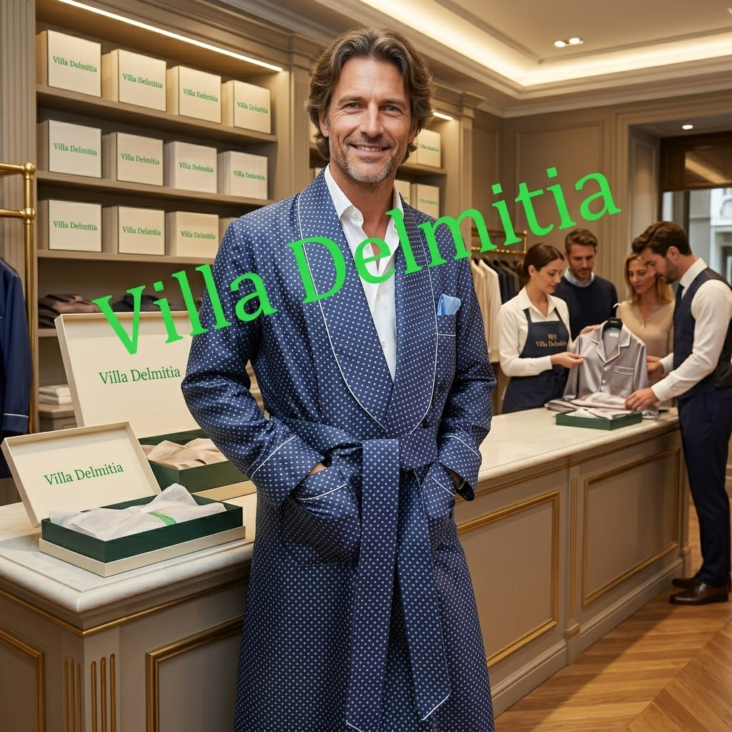 VESTAGLIA CLASSICA DA UOMO IN 100% SETA TWILL ITALIANA STAMPATA CON PROFILO