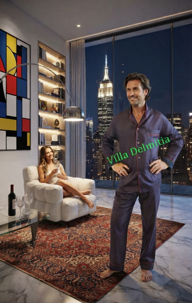 PIGIAMA CLASSICO UOMO IN 100% SETA TWILL STAMPATA CON PROFILO E CONTRASTI IN SETA TINTA UNITA