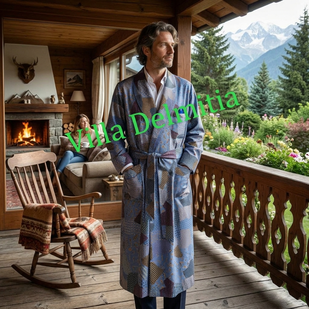 VESTAGLIA CLASSICA UOMO 100% SETA TWILL STAMPATA CON PROFILO IN RASO