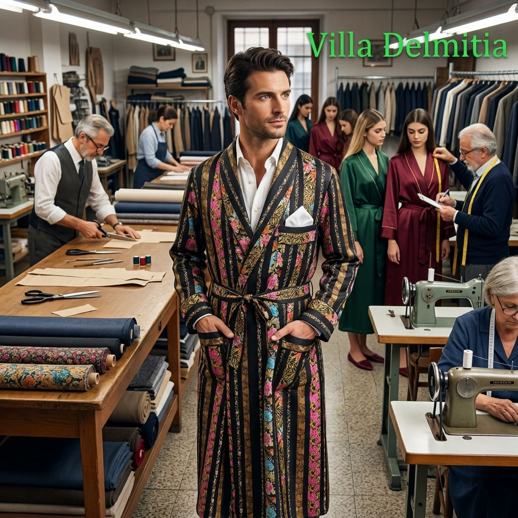 VESTAGLIA CLASSICA UOMO 100% SETA TWILL STAMPATA CON PROFILO